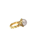 18k Yellow Gold 2.00ct G VS2 Round Multi Color Diamond / Coral Reef Pearl Inspired 13.5mm Ring Certified BY GIA #1186592896